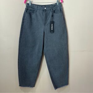 NWT Express Gray Faded Barrel Leg Jeans High Rise Denim Raw Hem Women 10 90s